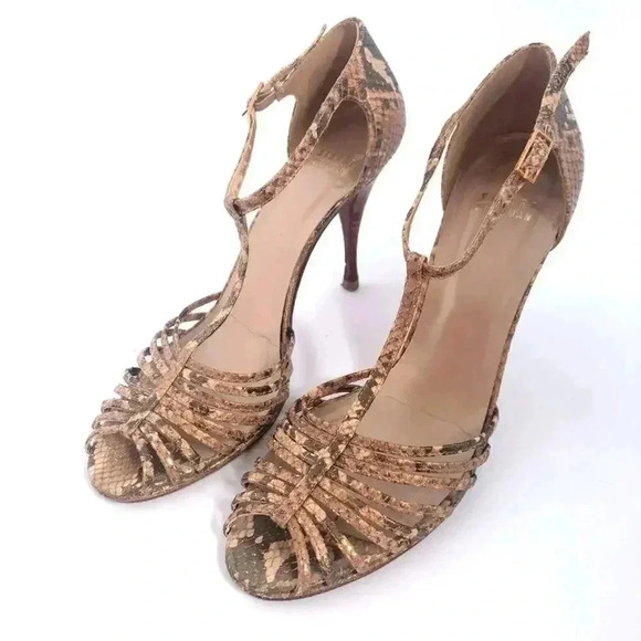 Stuart Weitzman y2k Snakeskin Python Print Stiletto Strappy Heel Pump Size 7.5 - Picture 4 of 16